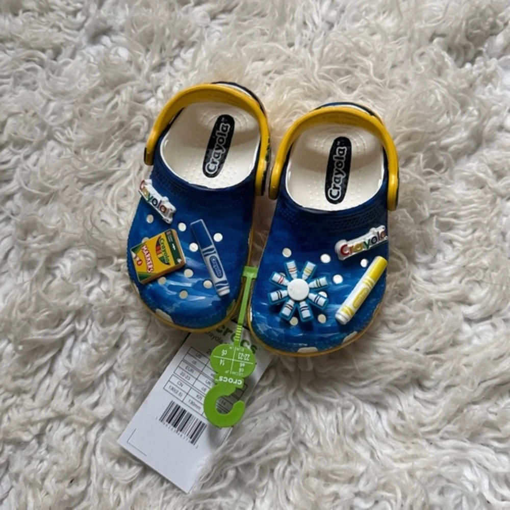 CROCS Kids Blue and Yellow Slippers
